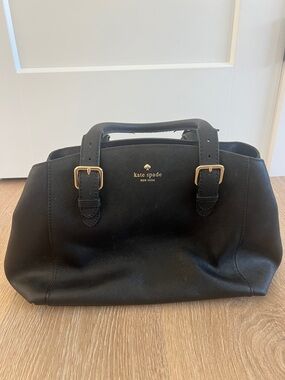 kate spade Black Leather Double-Handle Satchel with Gold Hardware